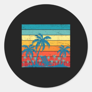 Retro Tropical Palm Trees And Sunset Beach Summer Classic Round Sticker