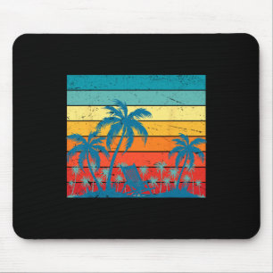 Retro Tropical Palm Trees And Sunset Beach Summer Mouse Pad