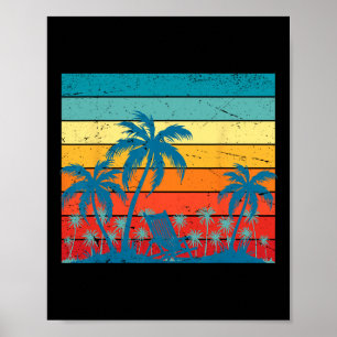 Retro Tropical Palm Trees And Sunset Beach Summer  Poster