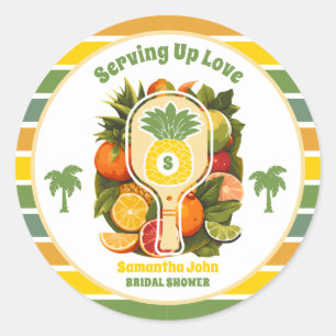 Retro Tropical Pineapple Pickleball Bridal Shower Classic Round Sticker