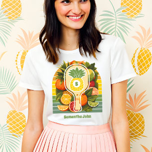 Retro Tropical Pineapple Pickleball Bridal Shower Tri-Blend Shirt