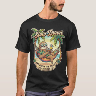 Retro Tropical Sloth Relaxing in Hammock T-Shirt