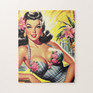 Retro Tropical Summer Pin up Jigsaw Puzzle
