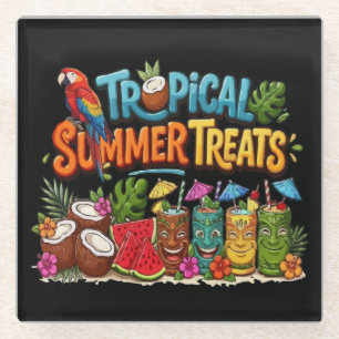 Retro Tropical Summer Treats Tiki Bar Glass Coaster