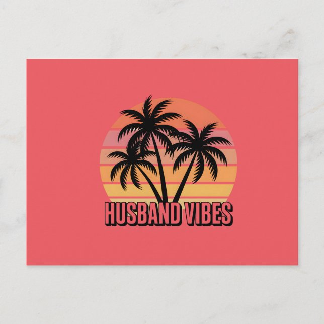 Retro Tropical Sunset Husband Vibes Postcard (Front)
