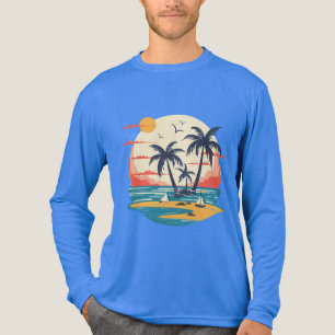 Retro Tropical Sunset Island Graphic T-Shirt Tri-Blend Shirt