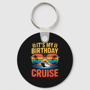Retro tropical sunset ocean vacation birthday key ring