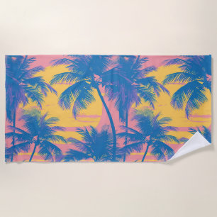 Retro Tropical Sunset Palm Beach Towel
