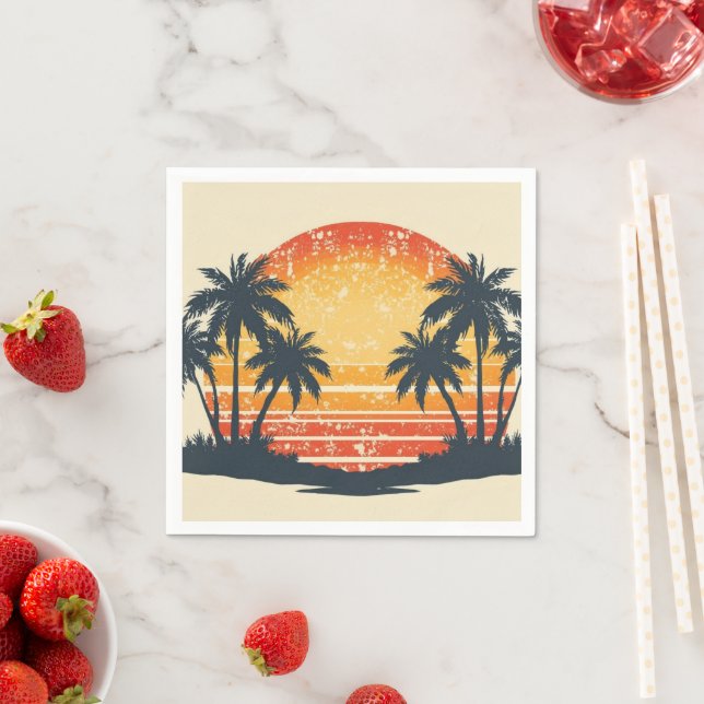 Retro Tropical Sunset Palm Trees  Napkin (Insitu)