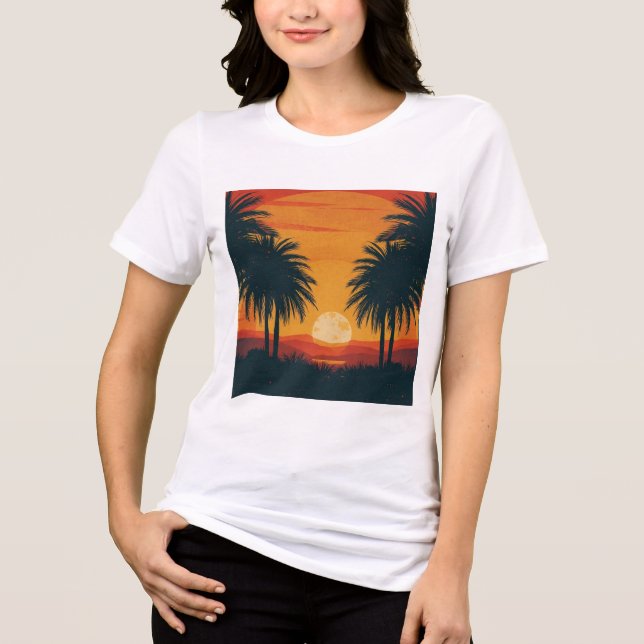 Retro Tropical Sunset Palm Trees Tri-Blend Shirt (Front)