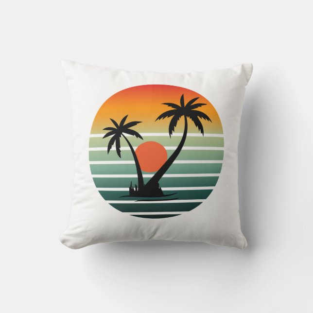 Retro Tropical Sunset with Palm Trees Cushion (Front)