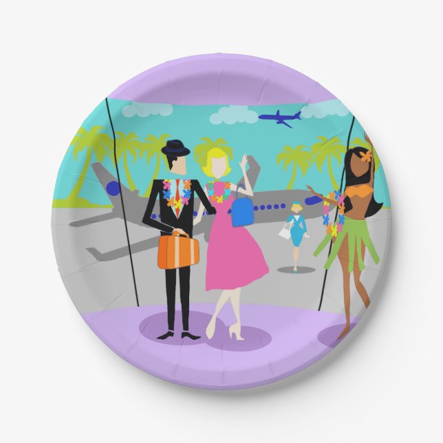 Retro Tropical Vacation Paper Plate (Front)