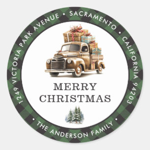 Retro Truck Green Christmas Return Address Labels