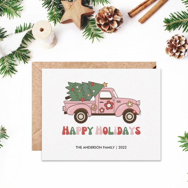 Retro Truck Happy Holidays Christmas Card (Creator Uploaded)