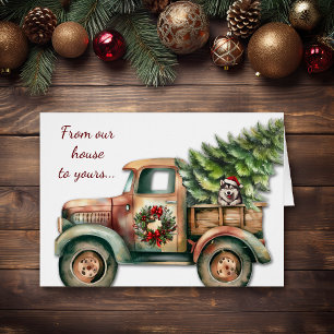 Retro Truck Siberian Husky Dog Christmas