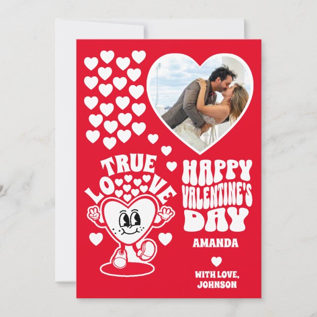 Retro True Love Heart Red Valentine's Day Photo Holiday Card (Front)