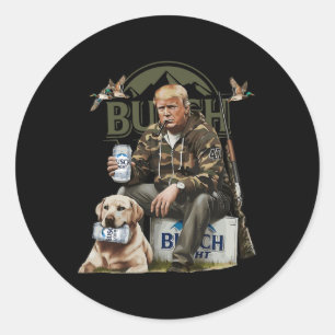 Retro Trump Hunting Deer Funny Beer Drinking Beer Classic Round Sticker