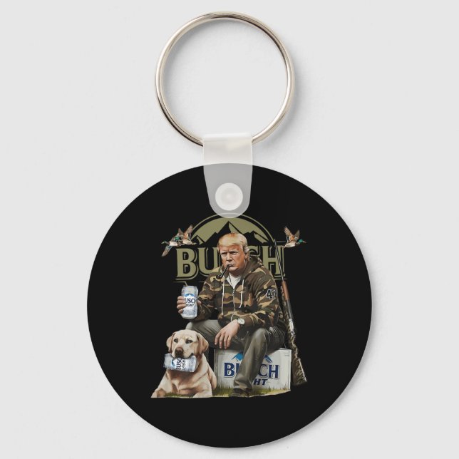 Retro Trump Hunting Deer Funny Beer Drinking Key Ring (Front)