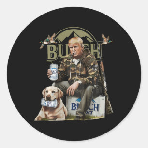Retro Trump Hunting Deer Funny Drinking Beer Hunti Classic Round Sticker