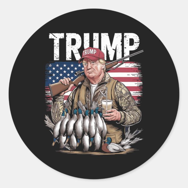 Retro Trump Hunting Duck Hello Hunting Season Us F Classic Round Sticker (Front)
