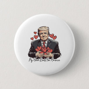 Retro Trump Valentine My Heart Beats For America 6 Cm Round Badge