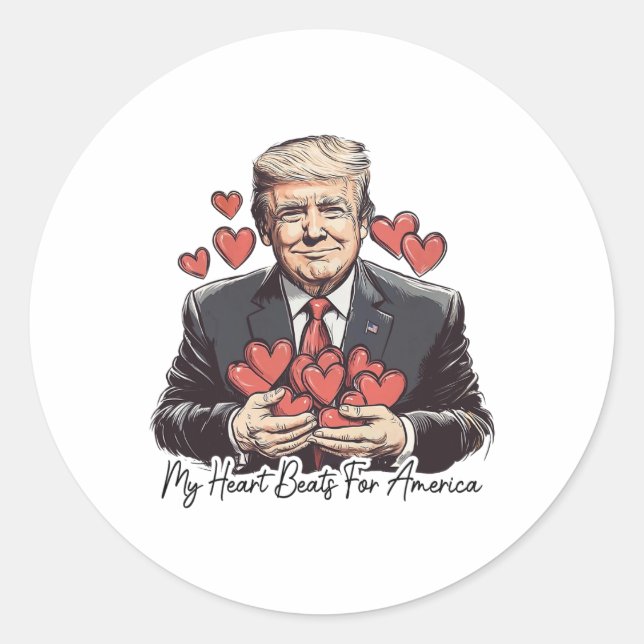 Retro Trump Valentine My Heart Beats For America  Classic Round Sticker (Front)