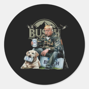 Retro Trump With Dog Hunting Duck Drinking Beer Tr Classic Round Sticker