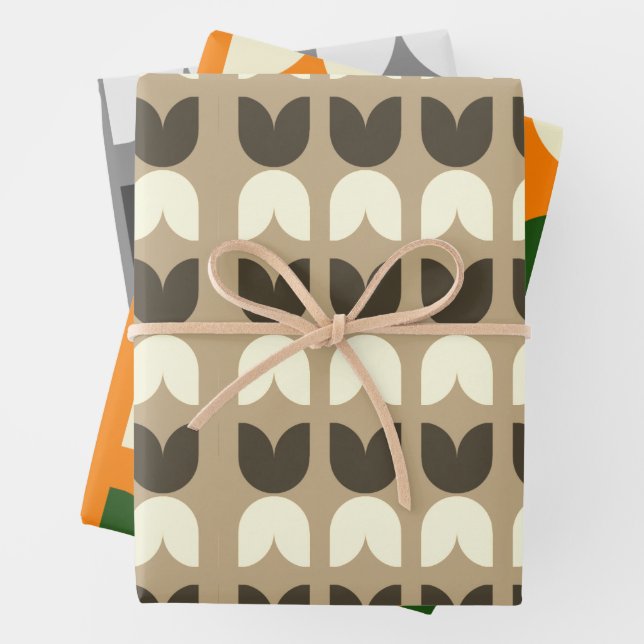 Retro Tulip Fall Colours Wrapping Gift Paper (In situ)