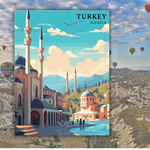 Retro Turkey Adana Watercolor Travel Postcard