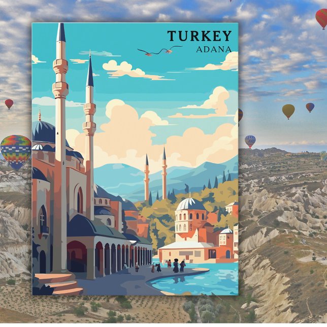 Retro Turkey Adana Watercolor Travel  Postcard (Creator Uploaded)