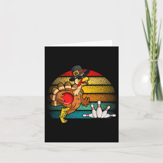 Retro Turkey Bowling Ball Pin Autumn Fall Vibes Th Card (Front)