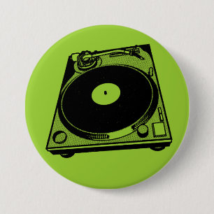 Retro Turntable Graphic in Black 7.5 Cm Round Badge