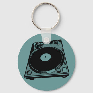 Retro Turntable Graphic in Black Key Ring