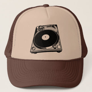 Retro Turntable Graphic in Black Trucker Hat