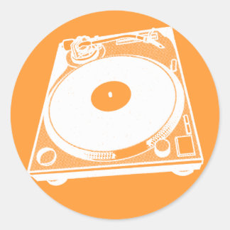Retro Turntable Graphic in White Classic Round Sticker