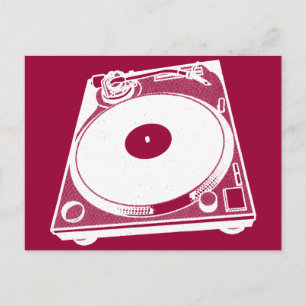 Retro Turntable Graphic in White Postcard
