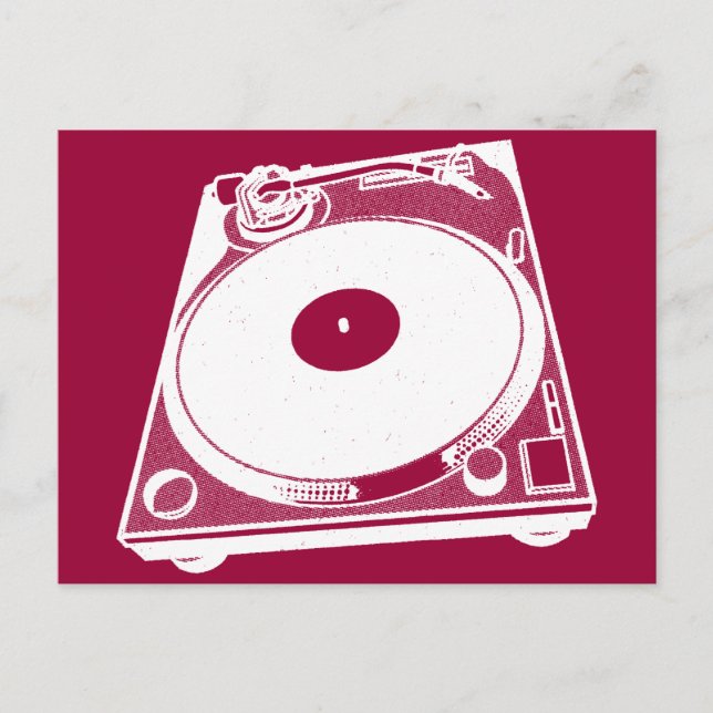 Retro Turntable Graphic in White Postcard (Front)