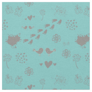 Retro turqouise and colourful pattern of birds, do fabric