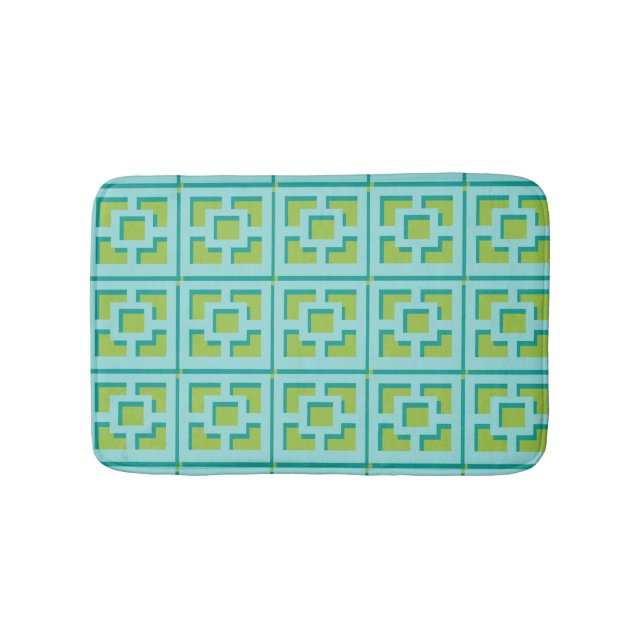 Retro Turquoise and Green Trellis Bath Mat (Front)