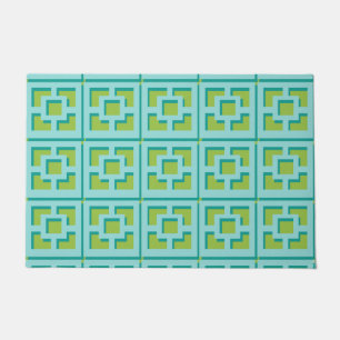 Retro Turquoise and Green Trellis Door Mat