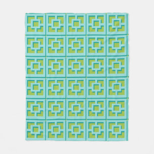 Retro Turquoise and Green Trellis Fleece Blanket