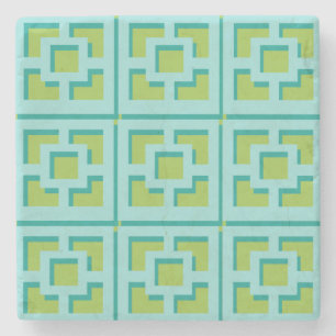  Retro Turquoise and Green Trellis Stone Coaster