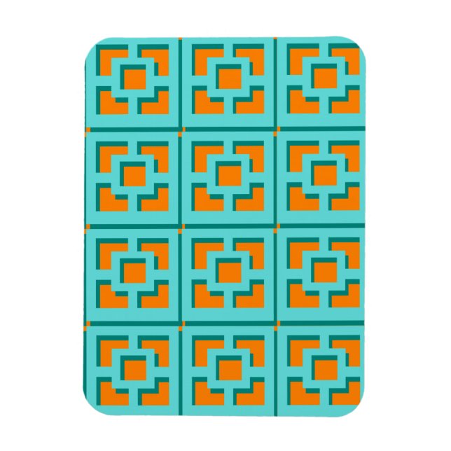 Retro Turquoise and Orange Flexible Photo Magnet (Vertical)
