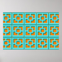 Retro Turquoise and Orange Poster Paper (Matte)
