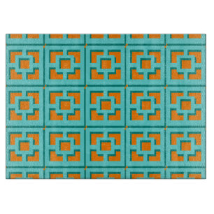Retro Turquoise and Orange Trellis Cutting Board