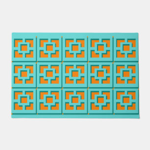 Retro Turquoise and Orange Trellis Door Mat