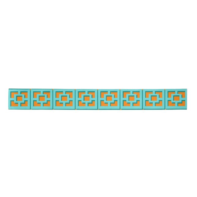 Retro Turquoise and Orange Trellis Ribbon Satin Ribbon (Front)