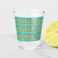 Retro Turquoise and Orange Trellis Shot glass