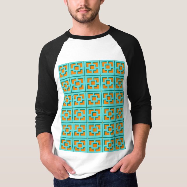 Retro Turquoise and Orange Trellis T-Shirt (Front)