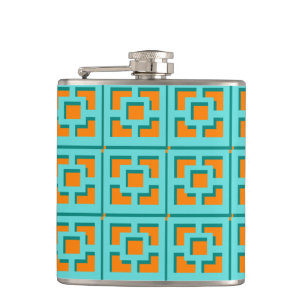 Retro Turquoise and Orange Vinyl Wrapped Flask